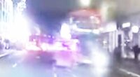 Shocking moment rickshaw crashes headfirst into bus, injuring three