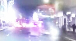 Shocking moment rickshaw crashes headfirst into bus, injuring three