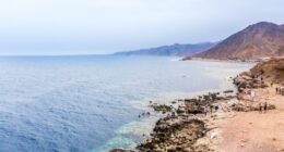 Tourists at the Blue Hole in Dahab, Egypt.
