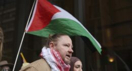 Josh Lees speaks to reporters outside the supreme court after winning the right to march across Sydney Harbour Bridge in support of Palestine tomorrow.