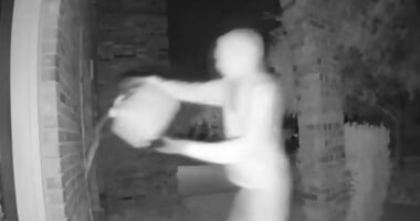 Terrifying moment arsonist pours gas on house while family sleeps