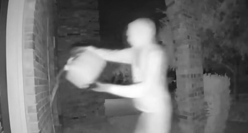 Terrifying moment arsonist pours gas on house while family sleeps