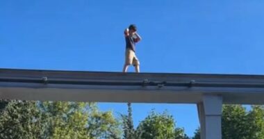 Terrifying moment lone child nearly falls off rail at Hersheypark