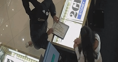 A still from CCTV image of a theft from a jewellery store in Sydney's Inner West in August, 2025.