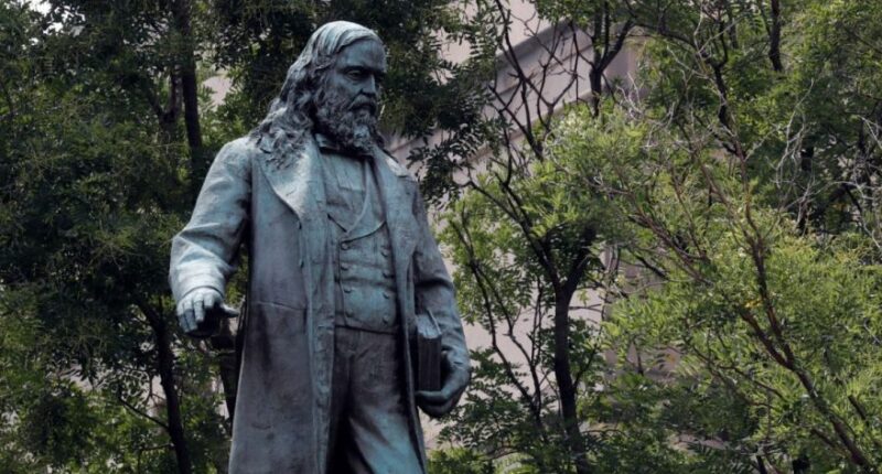 A statue of Albert Pike, a brigadier-general in the Confederate Army, stands in Northwest Washington, Thursday, Aug. 17, 2017. (Alex Brandon/Associated Press)