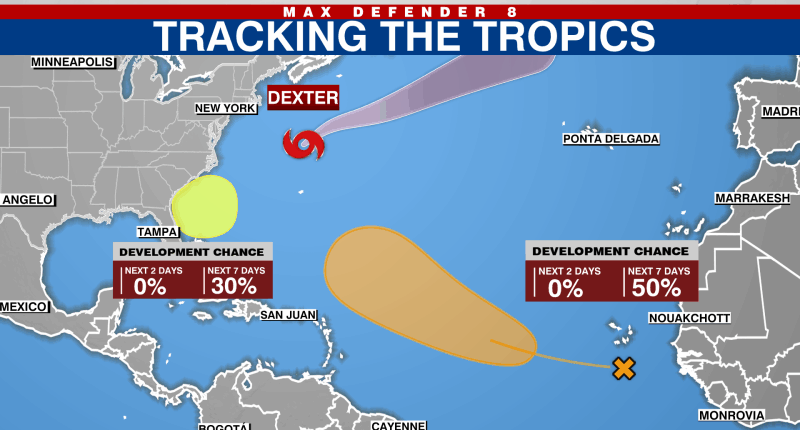Tropical Storm Dexter weakens as NHC monitors 2 disturbances in Atlantic