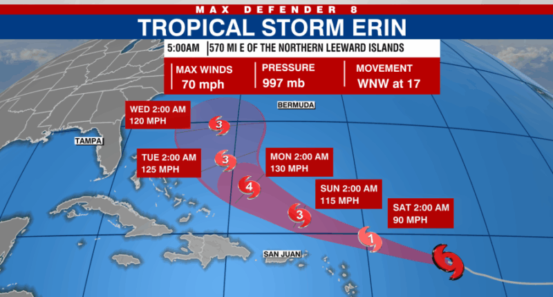 Tropical Storm Erin strengthens, expected to become hurricane today: NHC