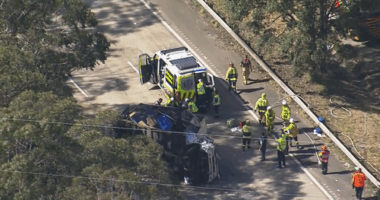 The driver was "severely injured and trappedï»¿" in a truck after the accident on the motorway at Calga.