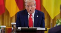 President Donald Trump speaking at a multilateral meeting with European leaders.