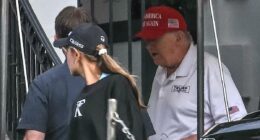 Trump comes out against conspiracy theory as he heads to golf course