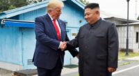 President Donald Trump shaking hands with North Korean leader Kim Jong Un at the border village of Panmunjom.