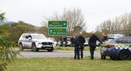 Police at a shooting scene in Porepunkah, Australia.