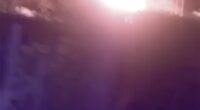 Image of a bright light, possibly an explosion, with the Ukrainian GUR military intelligence logo.
