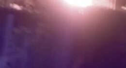 Image of a bright light, possibly an explosion, with the Ukrainian GUR military intelligence logo.