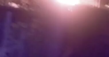 Image of a bright light, possibly an explosion, with the Ukrainian GUR military intelligence logo.