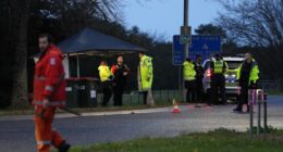 Police officers at a crime scene.