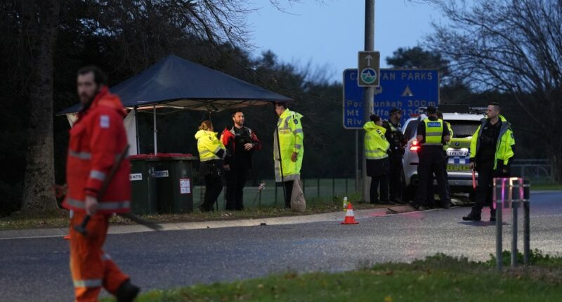 Police officers at a crime scene.