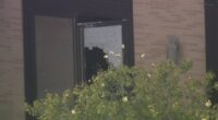 Shattered glass in a door.