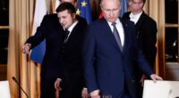 Zelensky and Putin at a meeting in Paris.