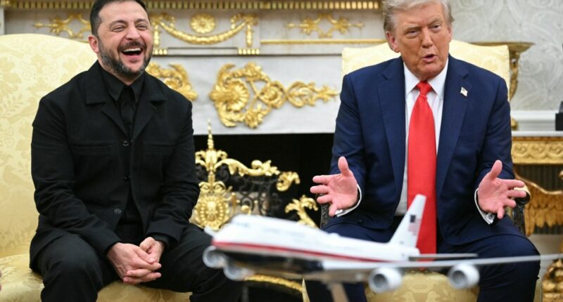 Volodymyr Zelensky and Donald Trump in a meeting.