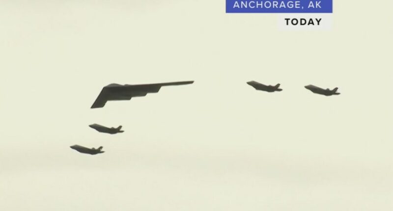 F-22s and B2 bombers soar above Joint Base Elmendorf-Richardson