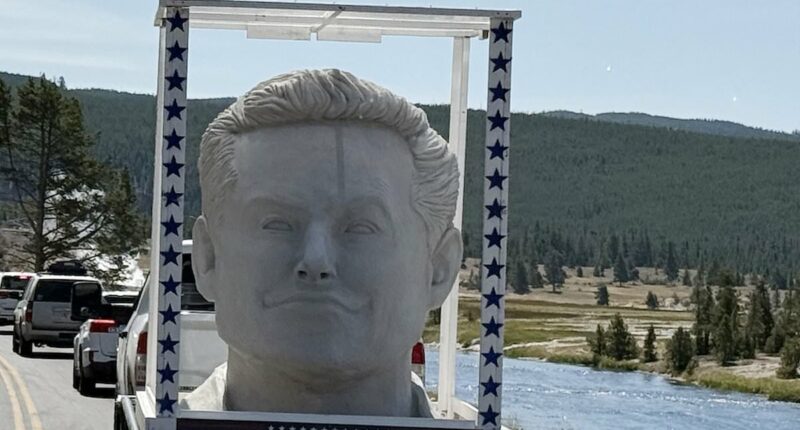 Giant bust of infamous billionaire stops stunned hikers in their tracks at Yellowstone National Park