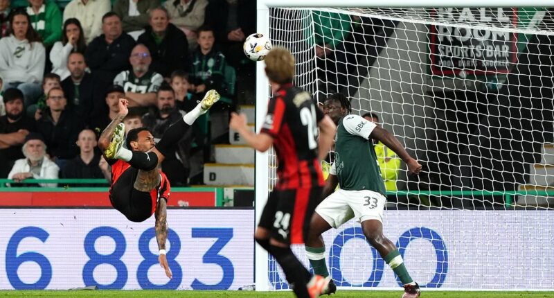 HIBERNIAN 1 MIDTJYLLAND 2 (aet): Danes deny Hibs with spectacular overhead-kick winner in the 119th minute of Easter Road thriller