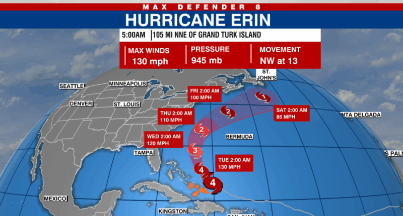 Hurricane Erin remains 'large and dangerous major hurricane': NHC