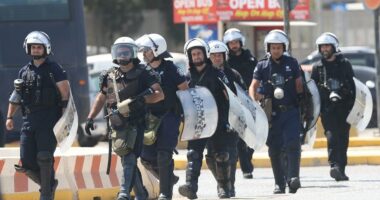 Israeli cruise ship passengers 'run for their lives after being attacked by pro-Palestine protesters' while disembarking on Greek island
