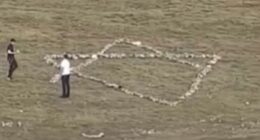 Moment Jewish holidaymakers dismantle hillside Christian cross and use stones to create giant Star of David instead