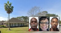 Insets: Charles Johnson, Pamela Johnson and Shannon Robinson (Terrebonne Parish Sheriff's Office). Background: The home in Bourg, La., where Charles Johnson got Shannon Robinson to shoot his wife Pamela Johnson dead in 2015 (Google Maps).
