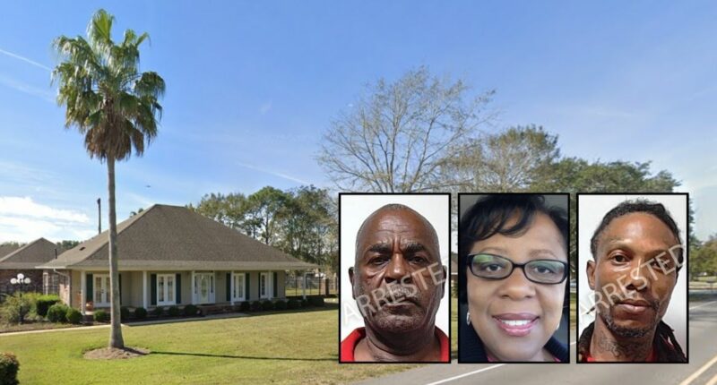 Insets: Charles Johnson, Pamela Johnson and Shannon Robinson (Terrebonne Parish Sheriff's Office). Background: The home in Bourg, La., where Charles Johnson got Shannon Robinson to shoot his wife Pamela Johnson dead in 2015 (Google Maps).