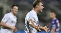 FLORENCE, ITALY - SEPTEMBER 13: Rasmus Hojlund of Napoli celebrates his goal during the Serie A match between ACF Fiorentina and SSC Napoli at Artemio Franchi on September 13, 2025 in Florence, Italy. (Photo by Image Photo Agency/Getty Images)