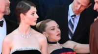 Amanda Seyfried suffers a tumble at The Testament of Ann Lee premiere