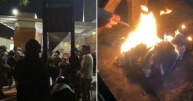 Anti-ICE Portland rioters with guillotine clash with police in war-like scenes