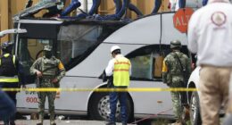 At least 8 dead as bus filled with people collides with train