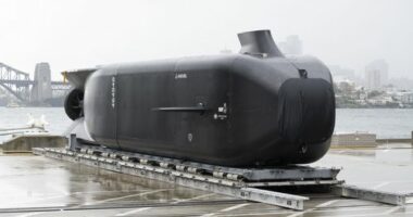 The unveiling of the Ghost Shark, an uncrewed submarine, at Garden Island, Sydney. 10 September 2025.
