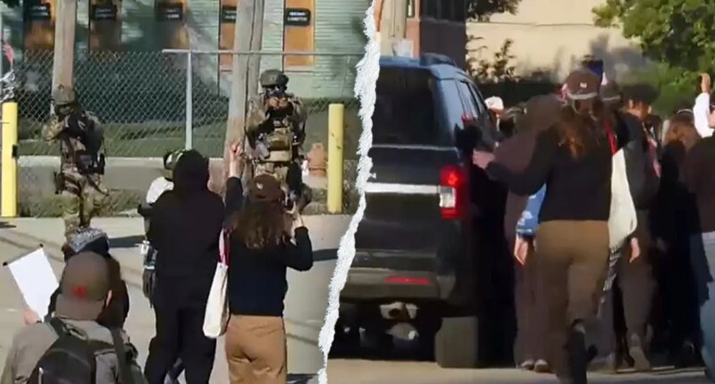 Chicago anti-ICE protesters block vehicles, get hit with tear gas and pepper balls