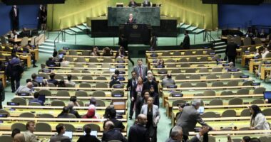 Delegates leave the room as Netanyahu address United Nations