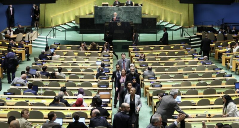 Delegates leave the room as Netanyahu address United Nations