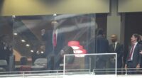 Donald Trump arrives at packed stadium to farewell Charlie Kirk