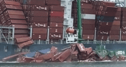 Containers falling off a cargo ship in California