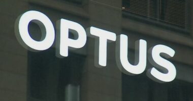 A close-up shot of an Optus store sign