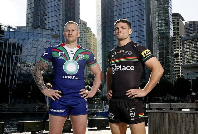 The Warriors will host the Panthers in week one of the NRL finals on Saturday (pictured, New Zealand star Mitch Barnett, left, and Penrith's Nathan Cleary)