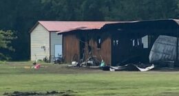 A burned home in which four sisters died in a fire early Saturday, Aug. 30, 2025, according to Columbus County officials and the Columbus County News. Photo courtesy: Columbus County News
