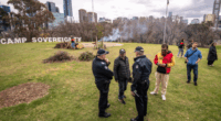 Camp Sovereignty in Kings Domain where people who had just finished performing and observing a weekly ceremony and celebration of culture were attacked by Neo-Nazi's after the March for Australia event.