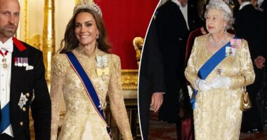 Kate Middleton delivers a mic drop moment in dazzling gold dress identical to the late monarch - giving a glimpse of the Queen she plans to be