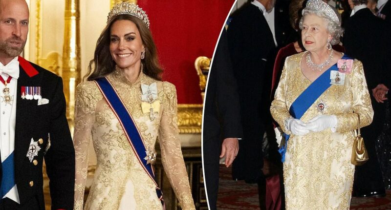Kate Middleton delivers a mic drop moment in dazzling gold dress identical to the late monarch - giving a glimpse of the Queen she plans to be