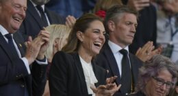 Kate ties back her newly blonde locks at Women's Rugby World Cup