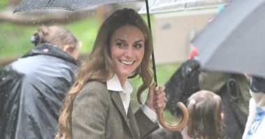 Kate to the rescue! Moment Princess of Wales helps save school pupils with act of kindness during sudden downpour